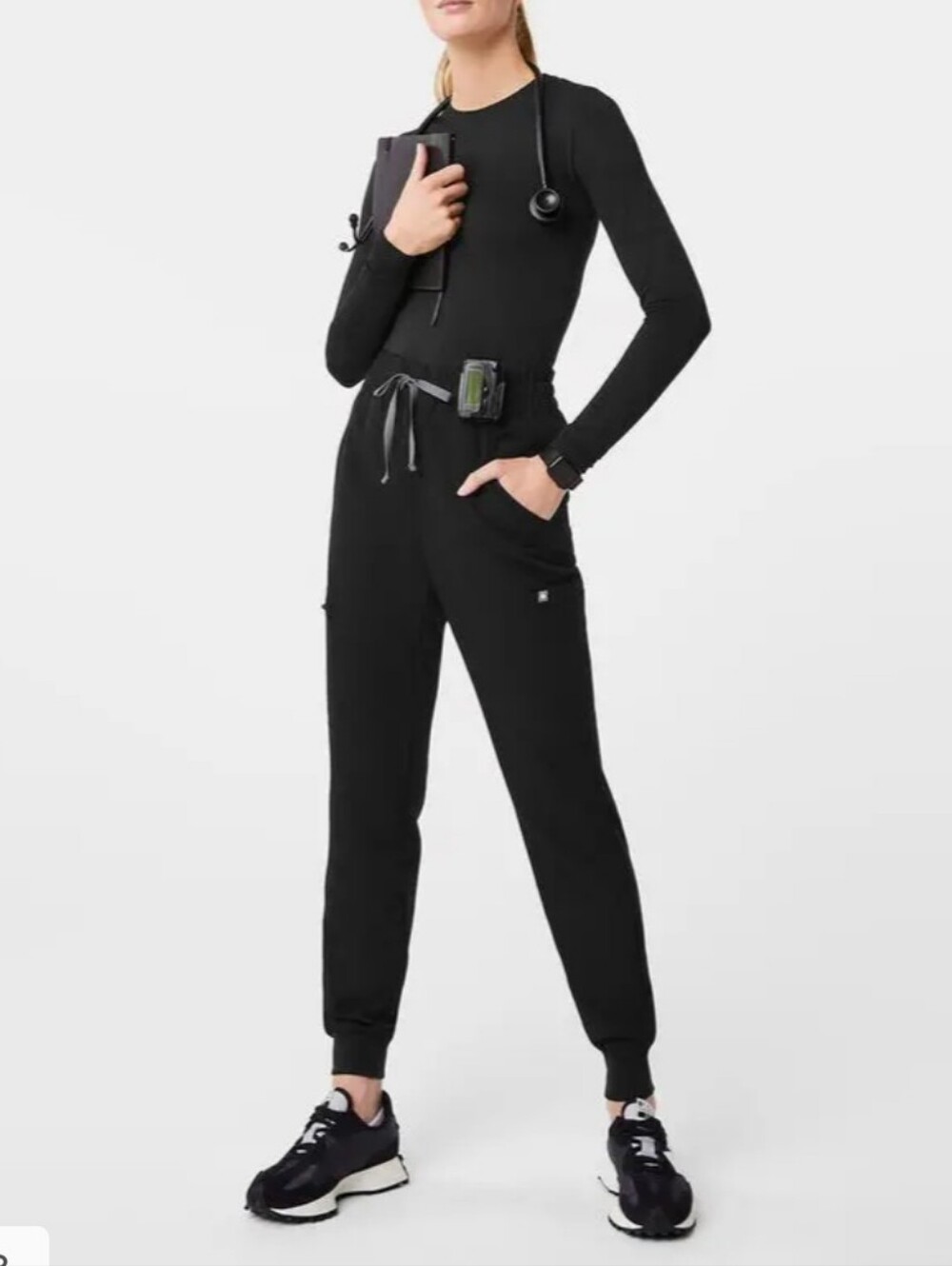 Figs Black Uman High Rise Women's Jogger Scrub Pants SZ MT